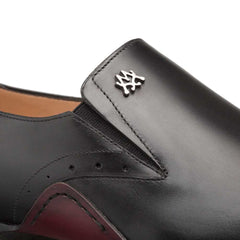 Patina Calfskin Artisan Black Double Gore Slip-on Shoes By Mezlan Made In Spain Brand