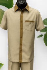 Mens Camel Beige Houndstooth Short Sleeve Walking Suit