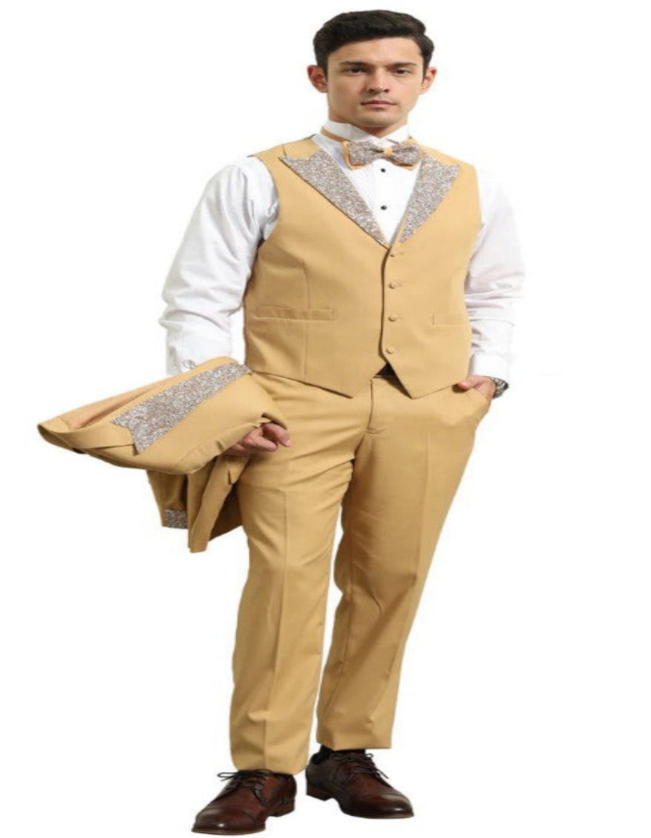 Champagne Prom Tuxedo - Perfect Wedding Suit Vested Rhinestone Lapelled 2   - from alligatorwarehouse.com