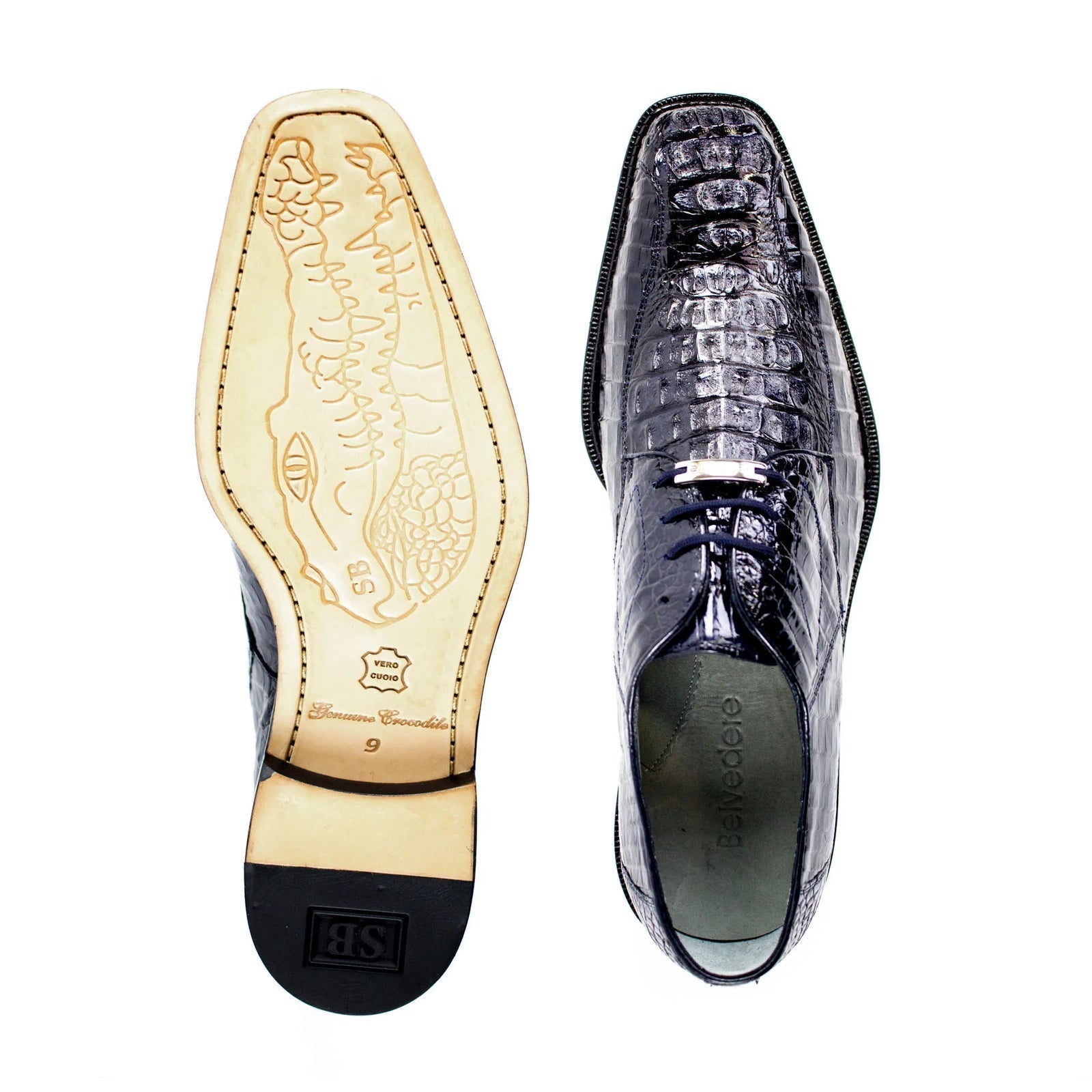 Men's Belvedere Chapo Hornback Caiman Crocodile Dress Shoe in Navy Men's Belvedere Chapo Hornback Caiman Crocodile Dress Shoe in Navy
