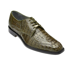 Men's Belvedere Chapo Hornback Caiman Crocodile Dress Shoe in Olive