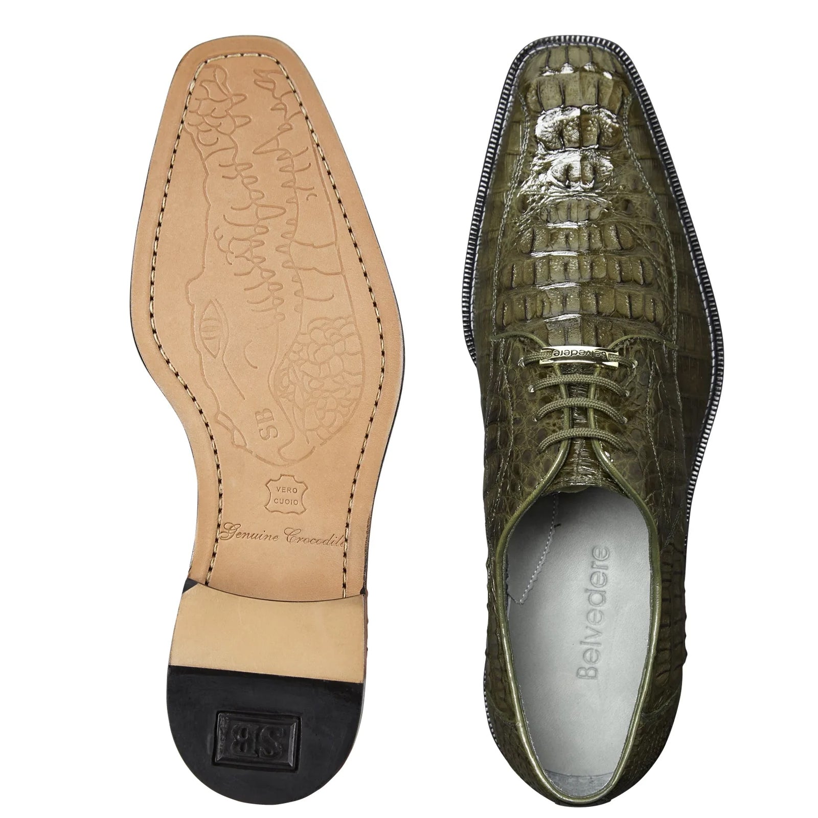 Men's Belvedere Chapo Hornback Caiman Crocodile Dress Shoe in Olive Men's Belvedere Chapo Hornback Caiman Crocodile Dress Shoe in Olive