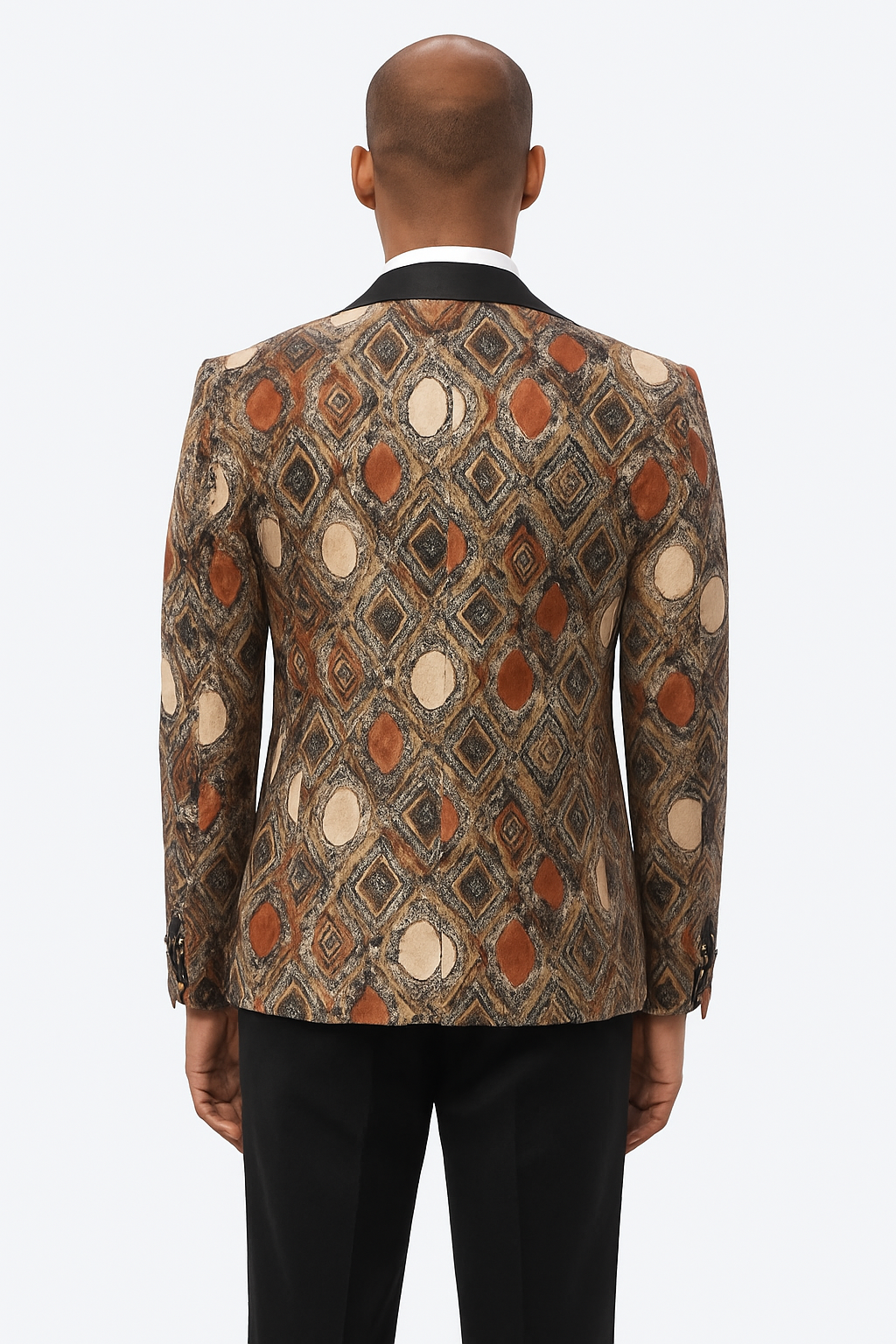 Men's Rust Geometric Pattern Tuxedo with Vest & Bowtie – One Button Formal Suit 2   - from alligatorwarehouse.com