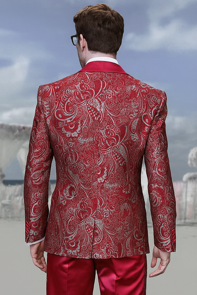 Men’s Red Paisley Brocade Prom Tuxedo with Vested Double Breasted Suit – Wedding Ready 5   - from alligatorwarehouse.com