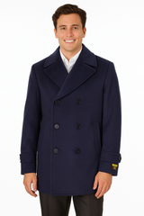 Big & Tall Men's Wool Peacoat – Classic Double Breasted Overcoat