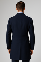 "Men's Navy Wool Peacoat – Double Breasted 3/4 Length Overcoat"