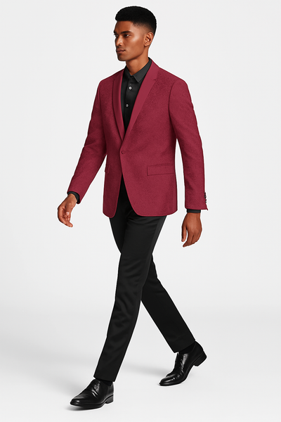 Burgundy paisley slim fit tuxedo jacket – men's wedding & prom blazer with satin shawl lapel 4   - from alligatorwarehouse.com