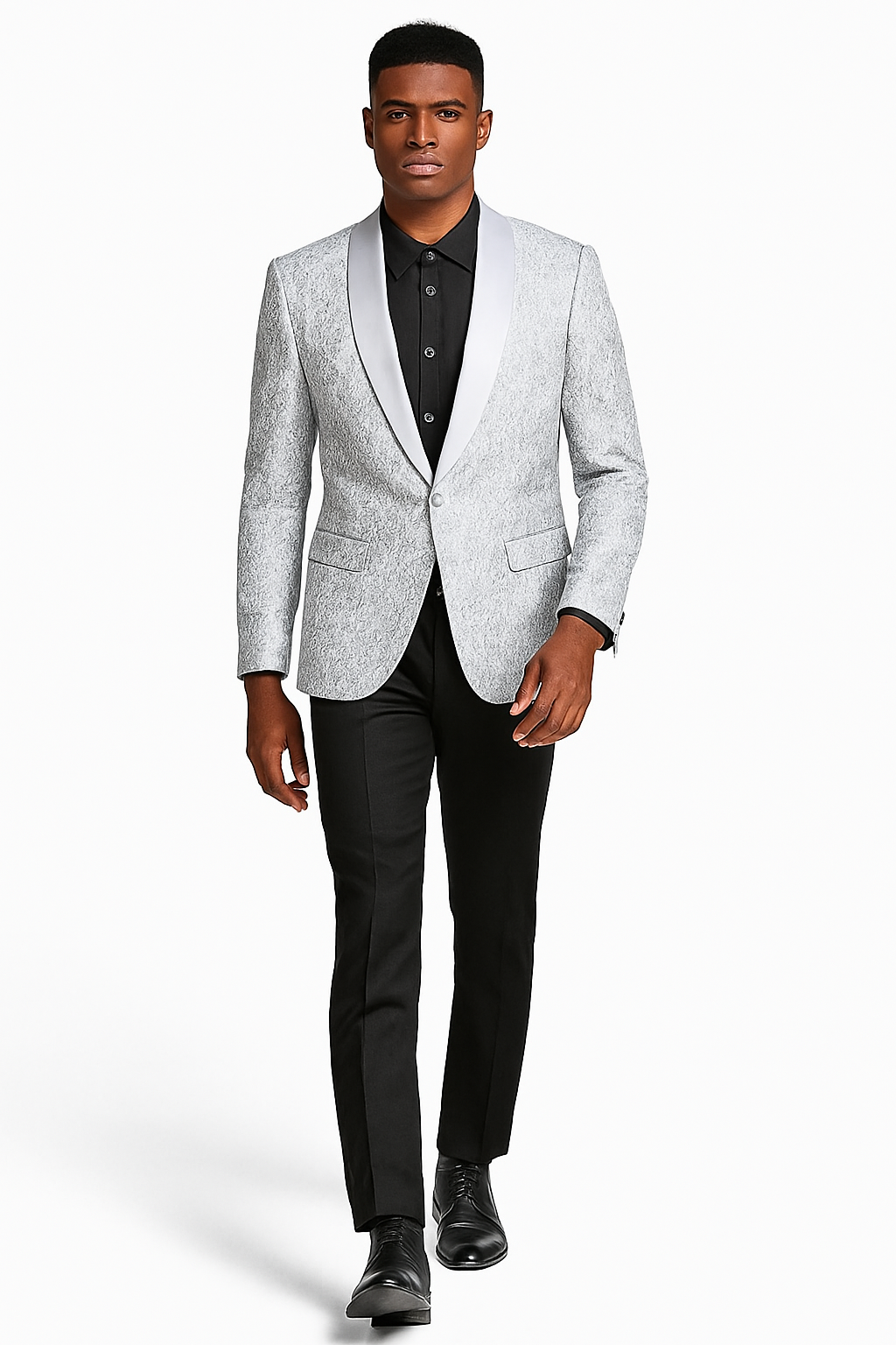 Men’s Silver Grey Tonal Paisley Tuxedo Jacket – Slim Fit Wedding & Prom Blazer 2   - from alligatorwarehouse.com