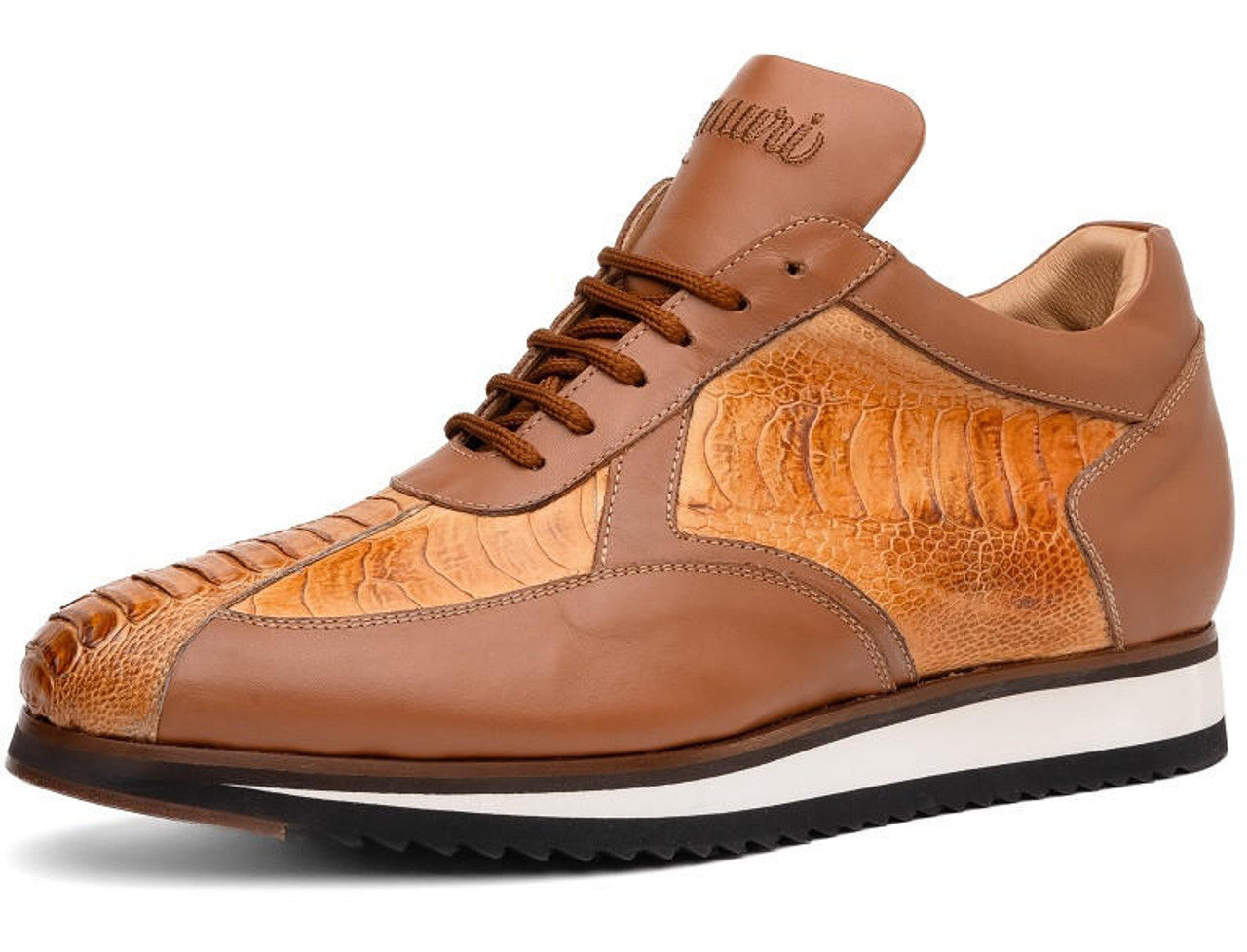 Men's Mauri Ostrich Jogger Sneakers Chestnut 1   - from alligatorwarehouse.com