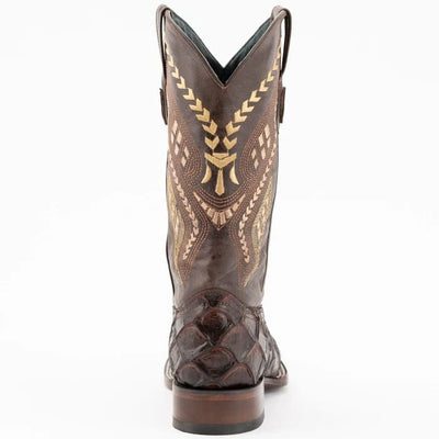Ferinni Boot - Mens Dress Cowboy Boot  - Ferrini Bronco Men's Print Pirarucu Fish Boots Handcrafted Chocolate  in Chocolate 5 43393-09-080-D  - from alligatorwarehouse.com