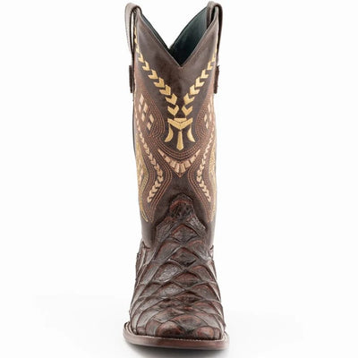 Ferinni Boot - Mens Dress Cowboy Boot  - Ferrini Bronco Men's Print Pirarucu Fish Boots Handcrafted Chocolate  in Chocolate 3 43393-09-080-D  - from alligatorwarehouse.com