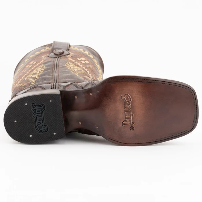 Ferinni Boot - Mens Dress Cowboy Boot  - Ferrini Bronco Men's Print Pirarucu Fish Boots Handcrafted Chocolate  in Chocolate Ferinni Boot - Mens Dress Cowboy Boot  - Ferrini Bronco Men's Print Pirarucu Fish Boots Handcrafted Chocolate  in Chocolate