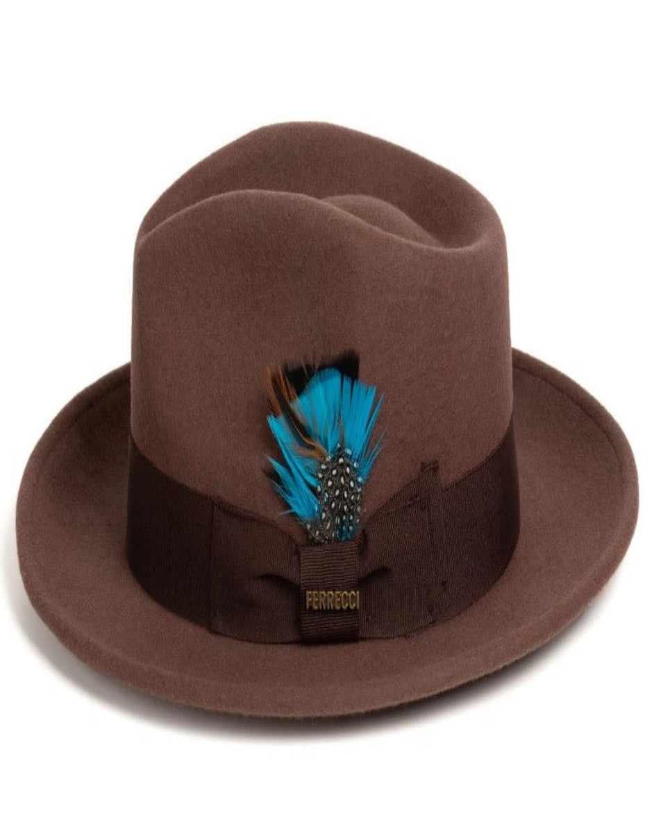 Brown Dress Hat 1920s Fedora Style - Mens Classic Wool Fedora Dress Hat in Brown 1   - from alligatorwarehouse.com