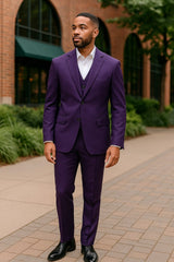Mens Classic Three-Piece Purple Suit ƒ?? Formal Slim Fit Tuxedo Set with Vest