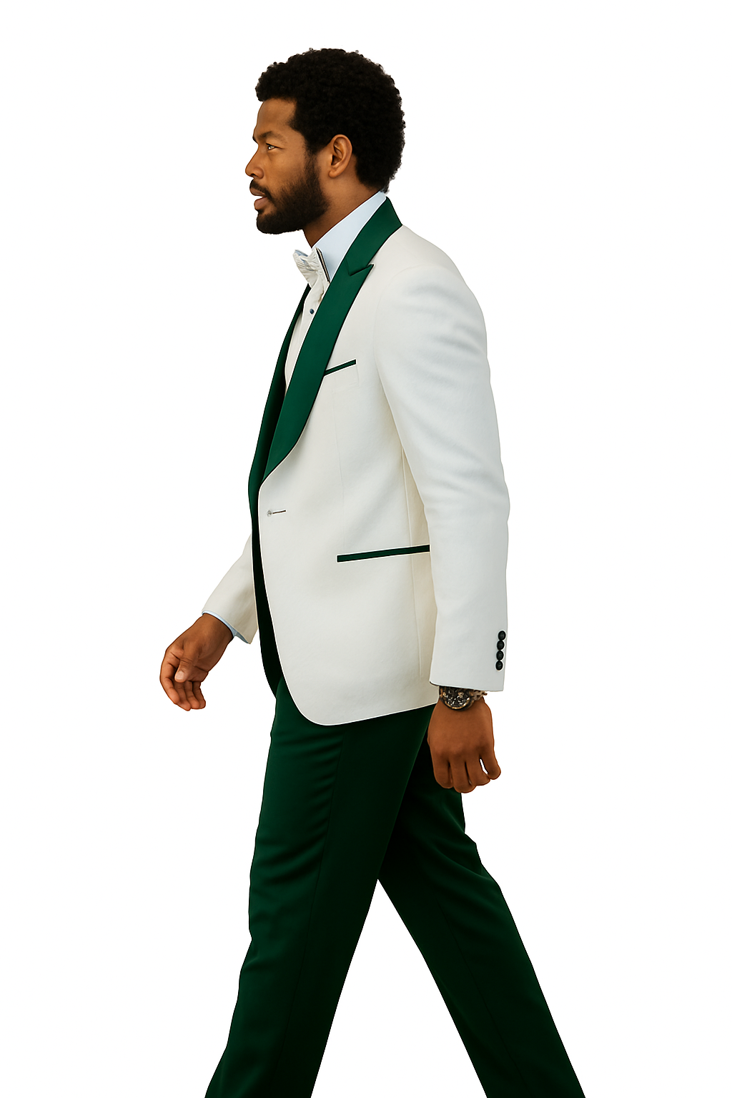 Hilton White and Hunter Green Paisley Peak Lapel Tuxedo Jacket with Matching Shawl Vest and Wool Pants – Includes Bow Tie 5   - from alligatorwarehouse.com