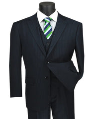Pleated?ÿDress?ÿMen?ÿSuits - Mens Classic Fit Vested Banker Pinstripe Navy Blue Suit