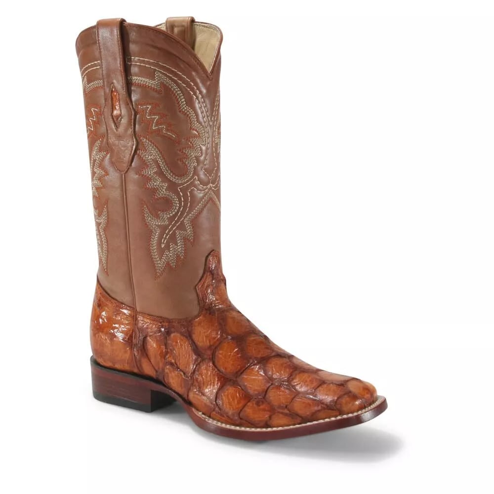 Los Altos Cognac Pirarucu Square Toe Boots 1   - from alligatorwarehouse.com