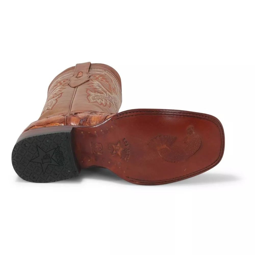 Los Altos Cognac Glossy Pirarucu Square Toe Boots 3   - from alligatorwarehouse.com