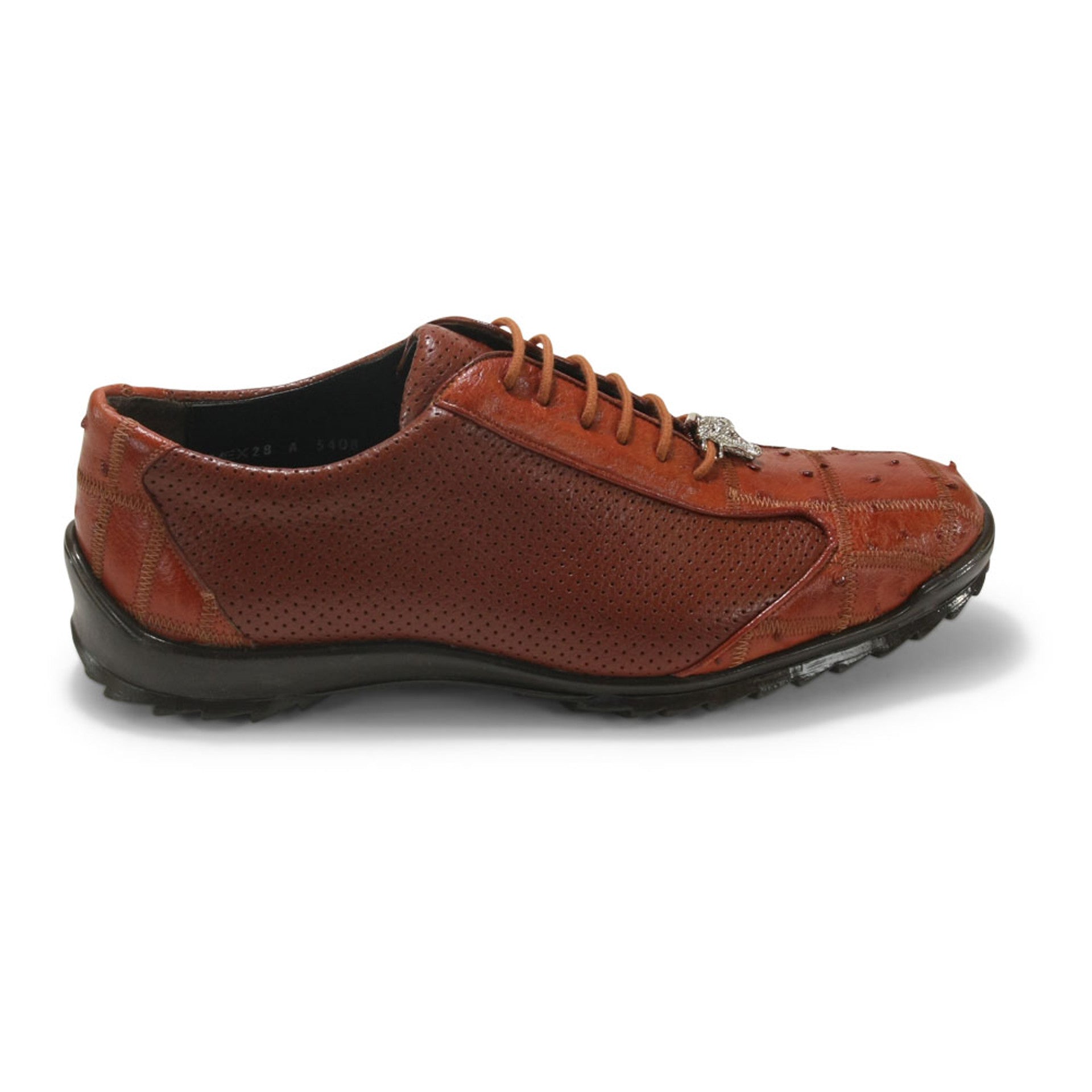 Los Altos Cognac Ostrich Patch Casual Shoes 2   - from alligatorwarehouse.com
