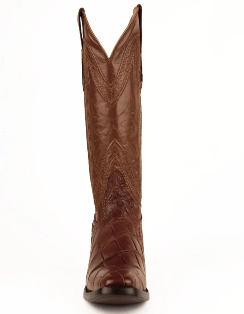 Ferrini Men's Stallion Alligator Belly Boots French Toe Handcrafted Cognac 5 10741-26-080-D  - from alligatorwarehouse.com
