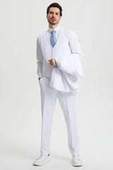 White Wedding Suit For Men - Perfect For Groom - Men's Two Button Vested Stacy Adams Basic Designer Suit In White
