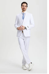 White Wedding Suit For Men - Perfect For Groom - Men's Two Button Vested Stacy Adams Basic Designer Suit In White