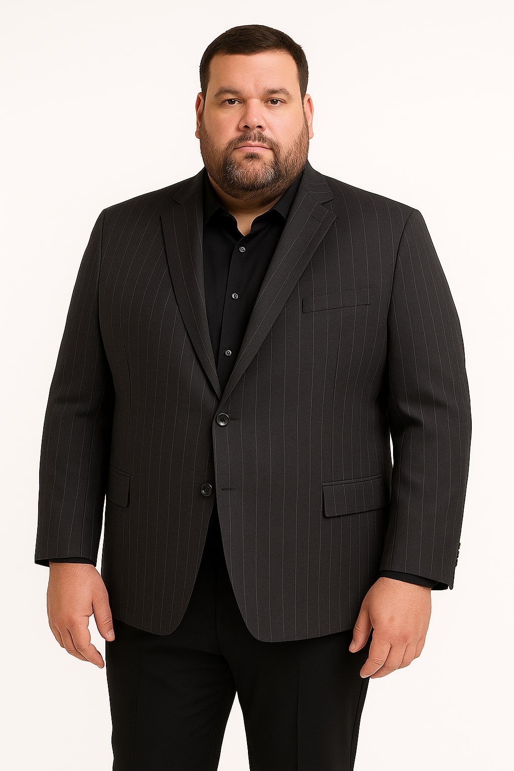Pinstripe Blazer in Black Pinstripe Almost Dark Charcoal Grey Pinstripe Sport Coat - 1920s Pattern Sport Coat 4   - from alligatorwarehouse.com