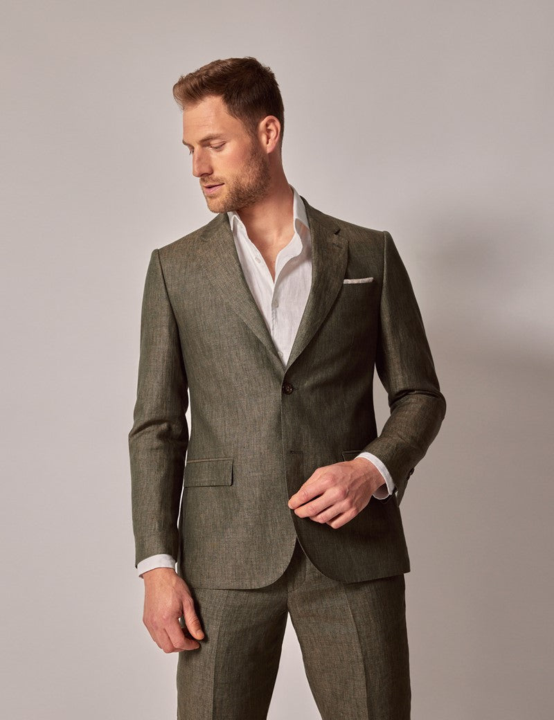 Mens Linen Suit For Beach Wedding - Summer  Suit in Dark Green Mens Linen Suit For Beach Wedding - Summer  Suit in Dark Green