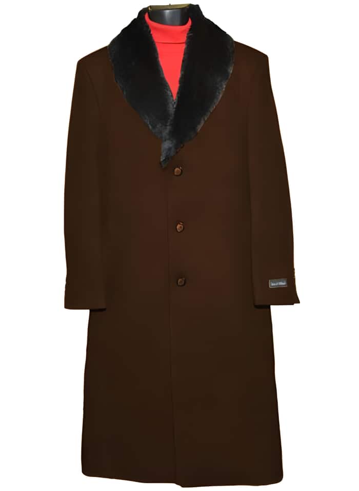 Dark Brown 3 Button Wool Ankle length Overcoat ~ Long men's Dress Topcoat - Winter coat 95% Wool Fabric 1   - from alligatorwarehouse.com