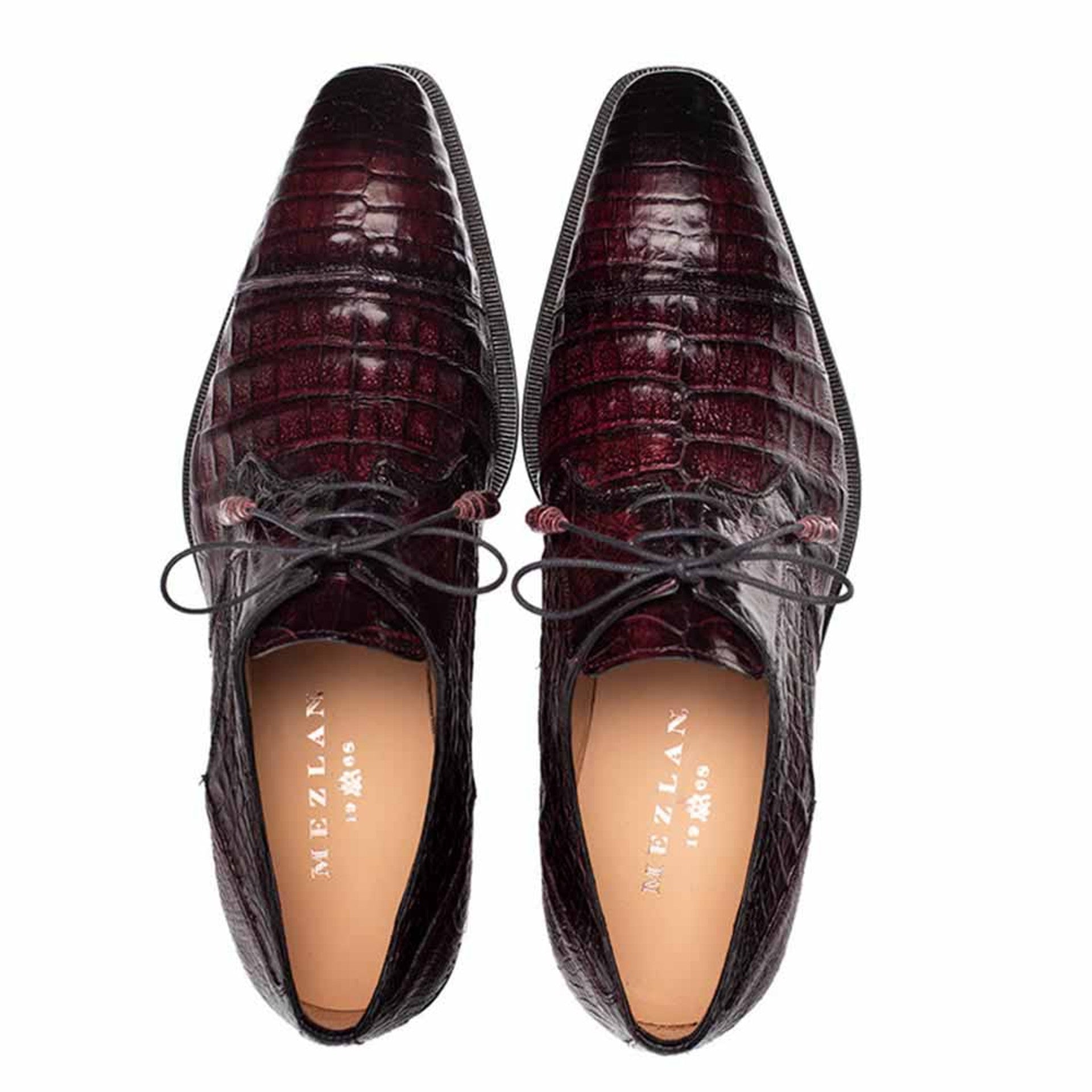Giovane Fuscus Cap Toe Derby Burgundy Crocodile Shoes By Mezlan Made In Spain Brand 2   - from alligatorwarehouse.com