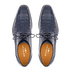 Golfo Derby Blue Plain Toe Crocodile Shoes By Mezlan Made In Spain Brand