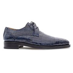 Golfo Derby Blue Plain Toe Crocodile Shoes By Mezlan Made In Spain Brand