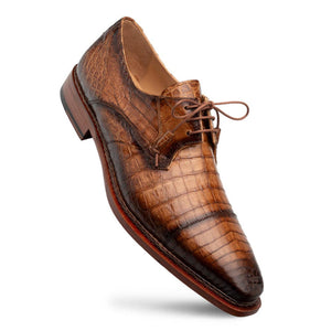 Giovane Fuscus Cap Toe Derby Camel Crocodile Shoes By Mezlan Made In Spain Brand