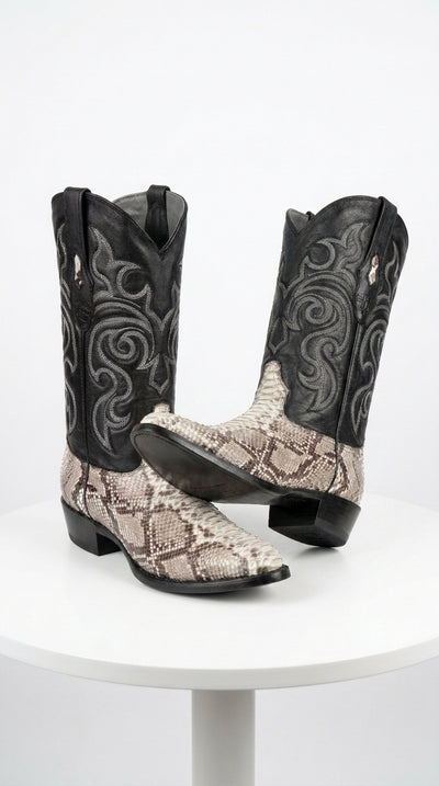 Men’s Los Altos Natural Python Snakeskin Round Toe Boots, Exotic Western Cowboy Dress Boots