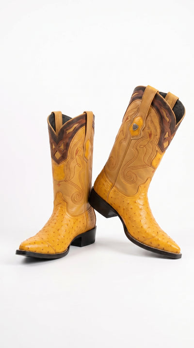 Men’s Wild West Yellow Smooth Ostrich Skin 3X Toe Boots, 29504-A Western Cowboy Dress Boots