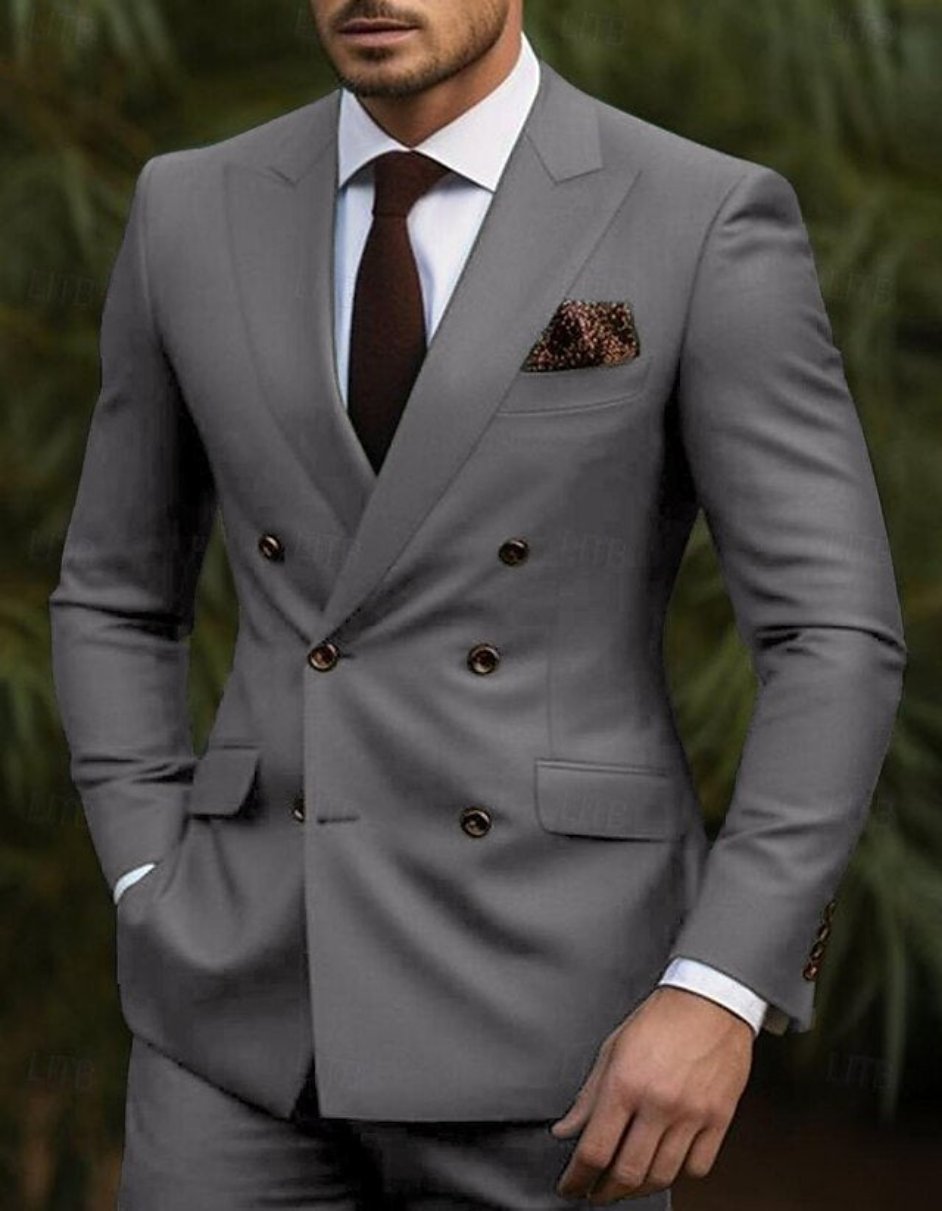 Double Breasted Slim Fit Suit - Dark Gray Suit - Tapred Fit Pants 1   - from alligatorwarehouse.com