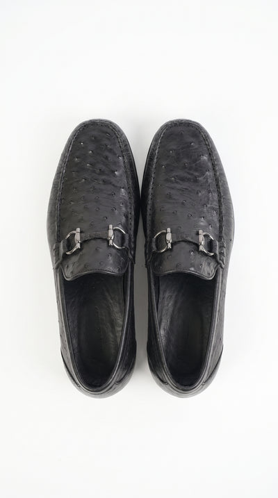 Lombardy Men’s Ostrich Quill & Calfskin Bit Loafers – Exotic Leather Dress Shoes