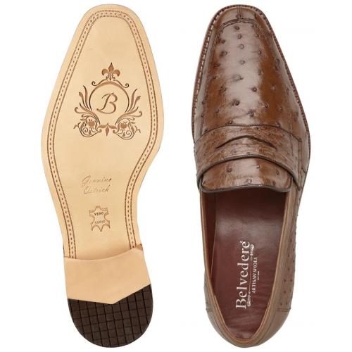 Belvedere Espada Tabac  Genuine Ostrich Quill Penny Loafer 3 MEN 02440 TABAC-M-06  - from alligatorwarehouse.com