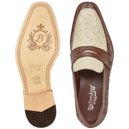 Belvedere Espada Tabac / Bone Genuine Ostrich Quill Penny Loafer 5 MEN 02440 TABAC/BONE-M-06  - from alligatorwarehouse.com