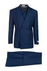 Tiglio Italian Suit - Real Wool Fabric Super 150's EST French Blue, Wide Leg Suit & Vest in Color Blue