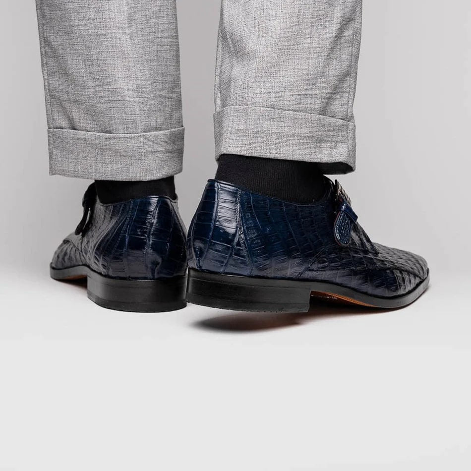 Marco Di Milano Rovigo Men's Shoes Navy Exotic Crocodile Skin Single Monk-strap Loafers 8 ROVIGO_CAIMAN FUSCUS_NAVY_8  - from alligatorwarehouse.com