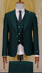 Ivory and Gold Button Wedding Suit - Off White Cream Peak Lapel with Double breasted Vest