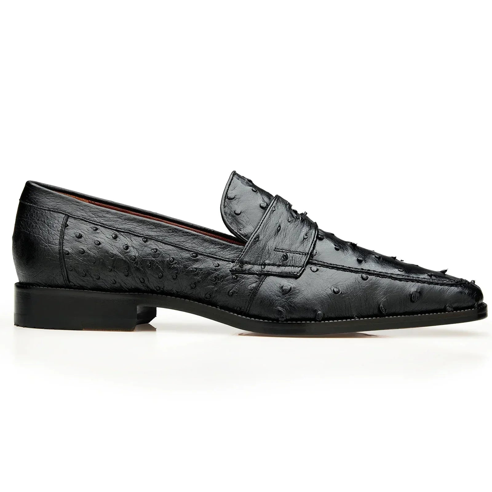 Men's Belvedere Espada Ostrich Quill Penny Loafer Dress Shoe in Black 1 MEN 02440 BLACK-M-09  - from alligatorwarehouse.com