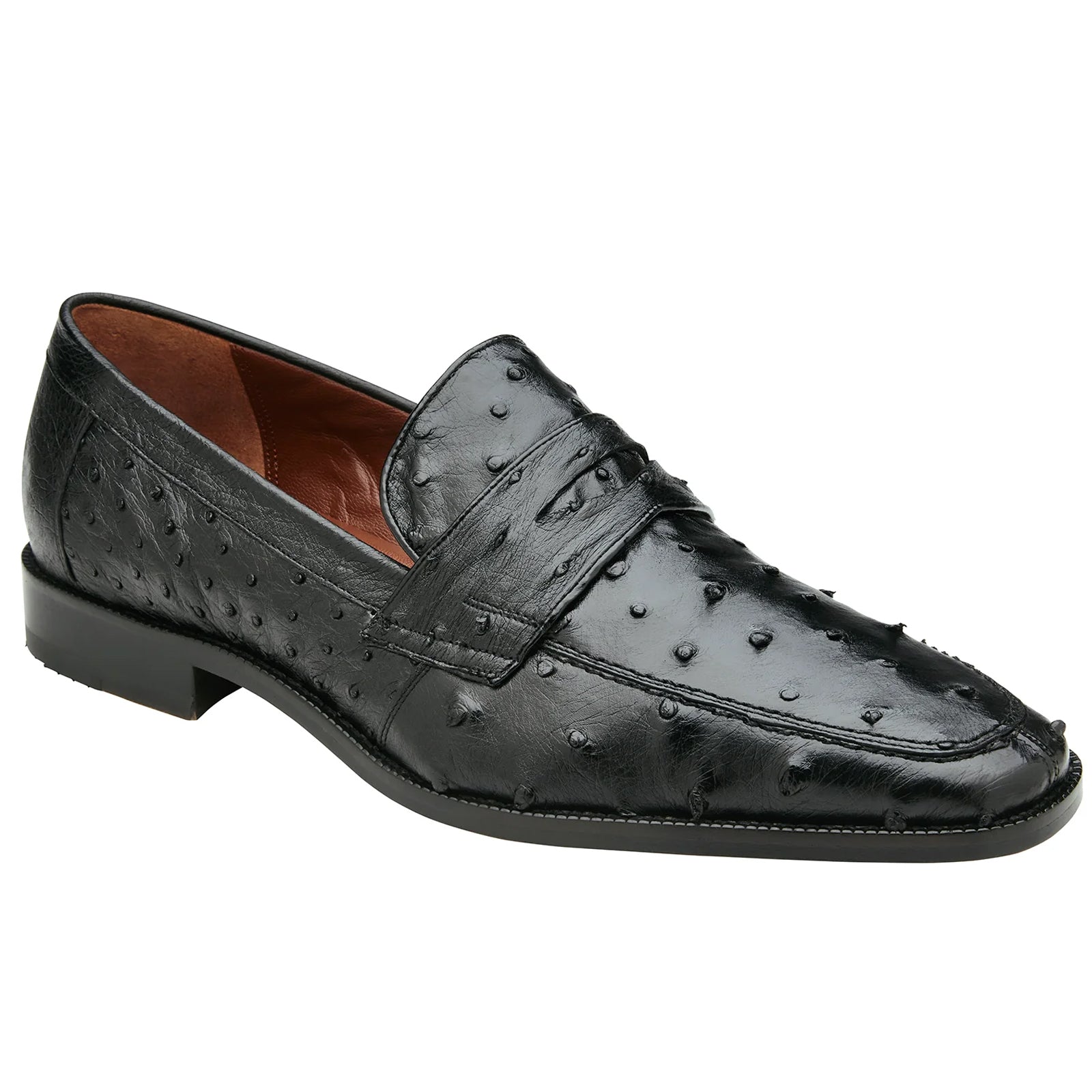 Men's Belvedere Espada Ostrich Quill Penny Loafer Dress Shoe in Black 5 MEN 02440 BLACK-M-09  - from alligatorwarehouse.com