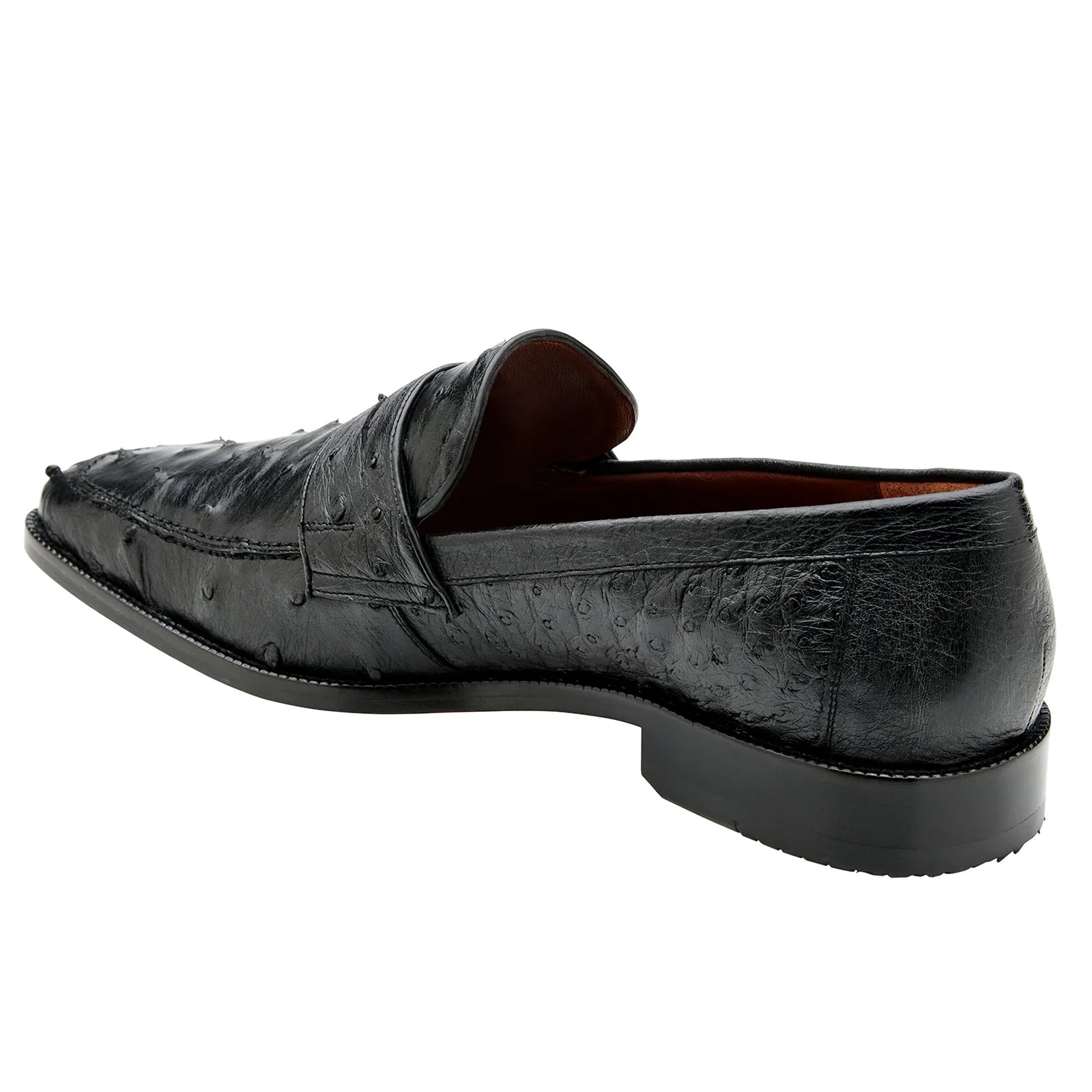 Men's Belvedere Espada Ostrich Quill Penny Loafer Dress Shoe in Black 2 MEN 02440 BLACK-M-09  - from alligatorwarehouse.com