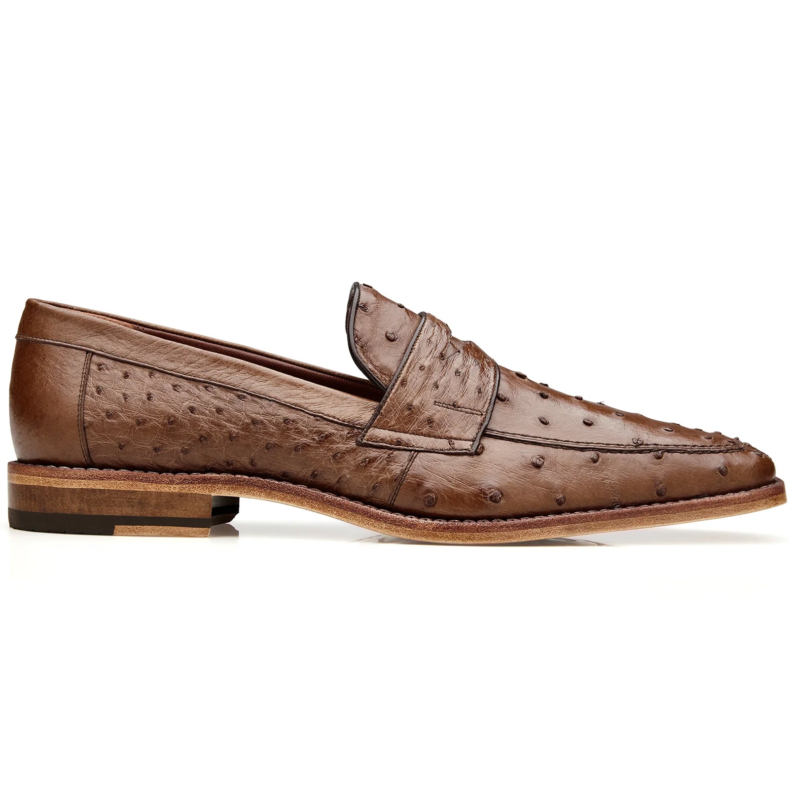 Men's Belvedere Espada Ostrich Quill Penny Loafer Dress Shoe in Brown 5 MEN 02440 TABAC-M-09  - from alligatorwarehouse.com