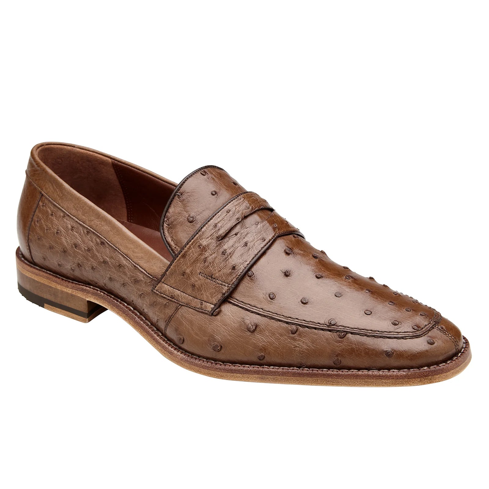 Men's Belvedere Espada Ostrich Quill Penny Loafer Dress Shoe in Brown 4 MEN 02440 TABAC-M-09  - from alligatorwarehouse.com