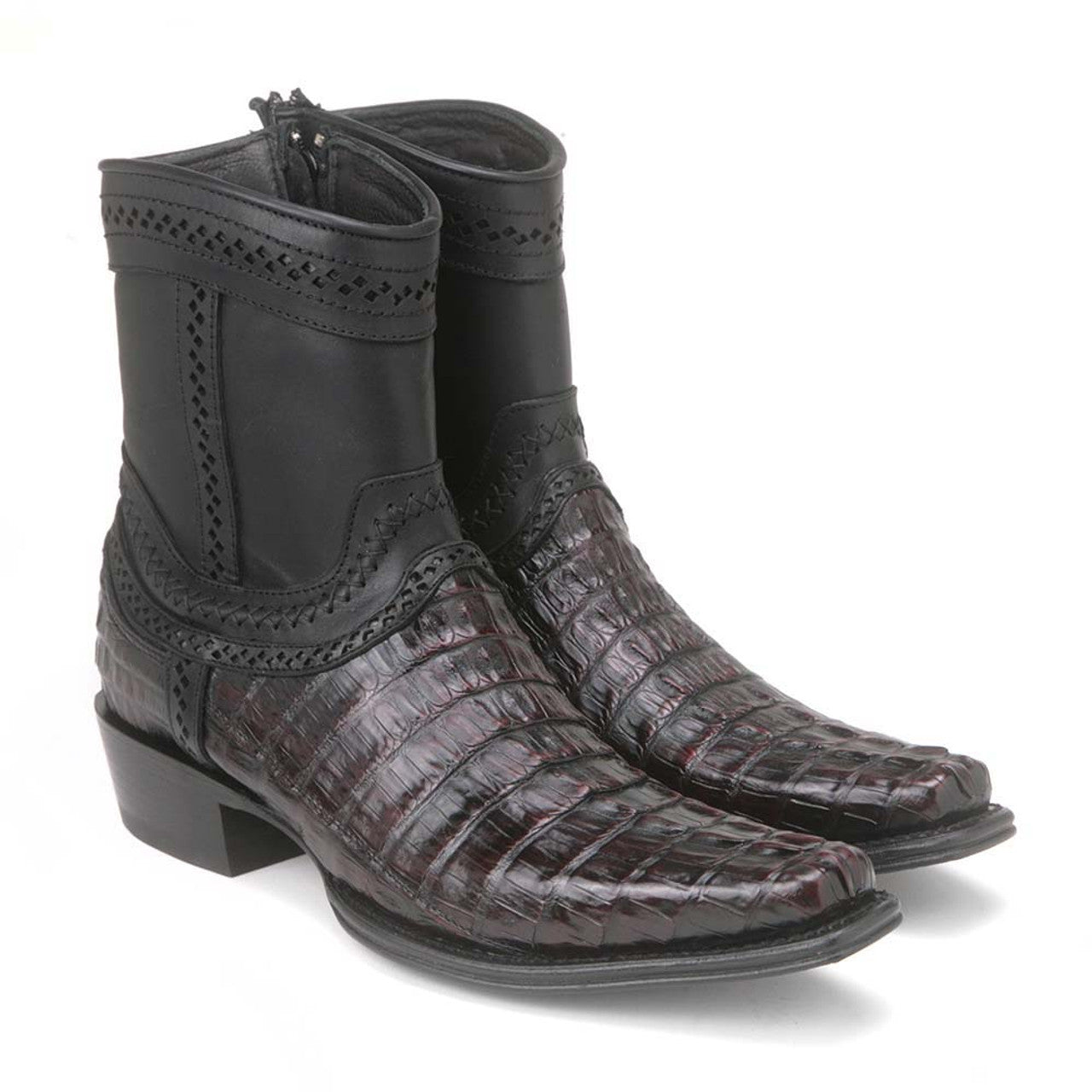 Los Altos Black Cherry Caiman Tail Low Shaft European Square Toe Mens Boots