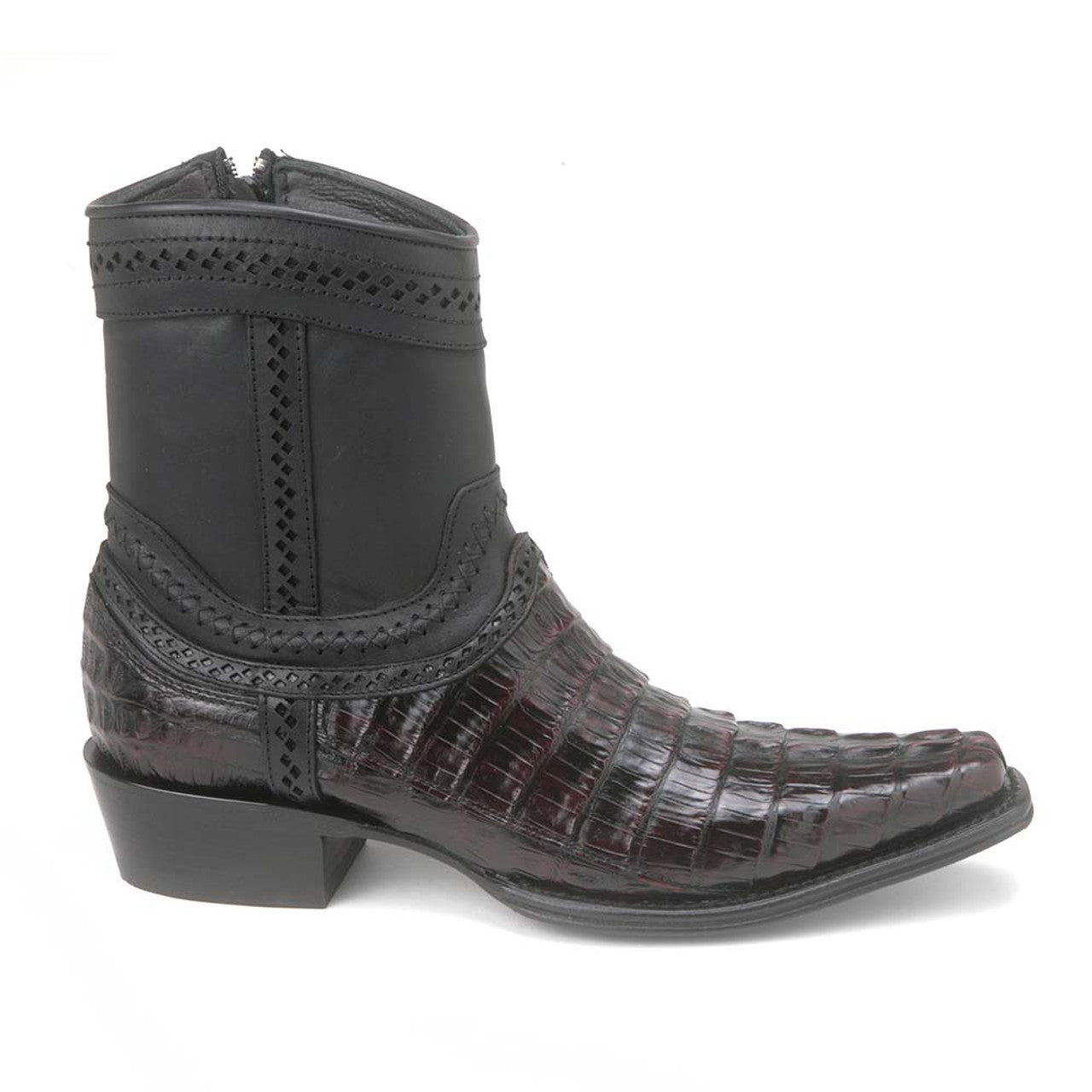 Los Altos Black Cherry Caiman Tail Low Shaft European Square Toe Men’s Boot 3   - from alligatorwarehouse.com