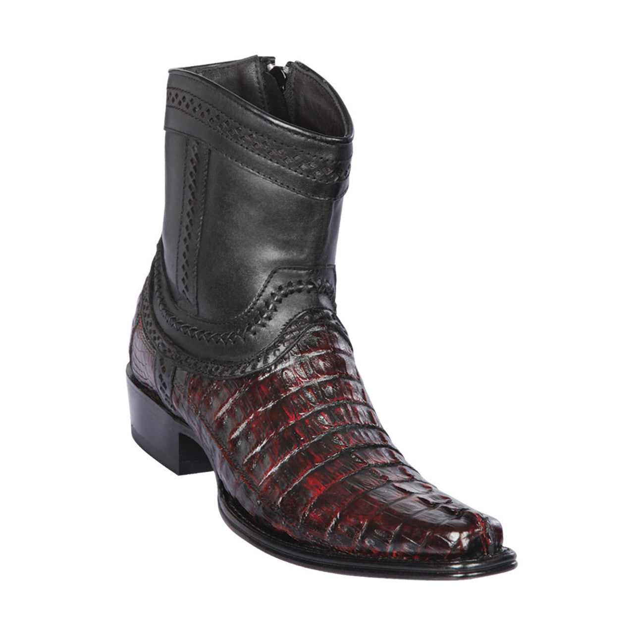 Men’s Los Altos Black Cherry Caiman Tail Low Shaft Boots, European Square Toe Dress Boots